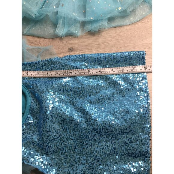 Kids Blue Sequin Glittery Tulle Dress With Ruffle Sleeves - Back Velcro Closure - Picture 10 of 10